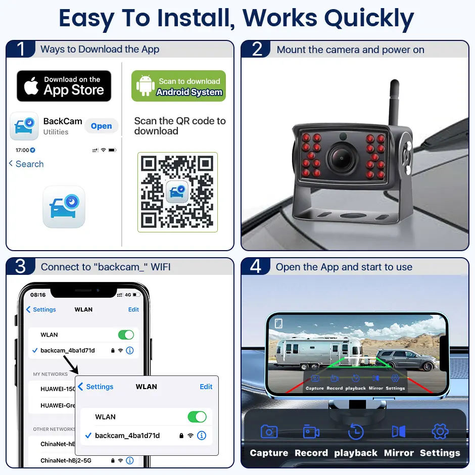 Draadloze Achteruitrijcamera WIFI 12V-24V - Waterdicht HD Met IR Nachtzicht Voor Bus En Vrachtwagen