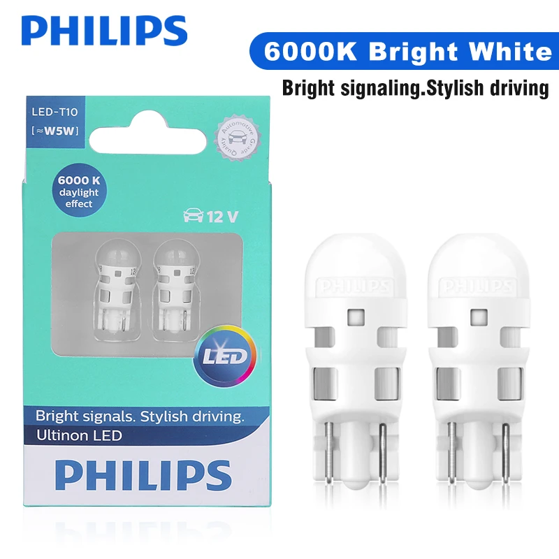 Philips Ultinon Pro6000 LED T10 W5W 6000K Cool White Bright Car Interior  Light Turn Signals No Flash Flickering Error Free, Pair - AliExpress