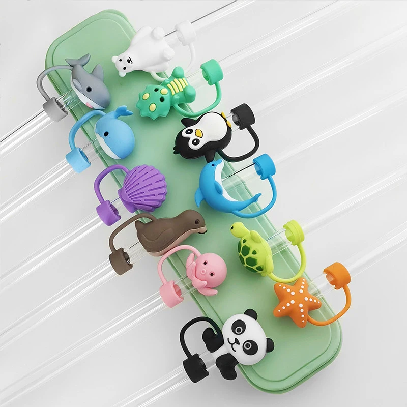 크리 에이 티브 밀짚 커버 컵 호환 실리콘 재사용 가능한 밀짚 팁 10mm 마시는 밀짚 토퍼 장식