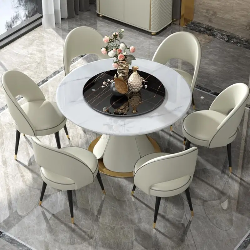 

Marble Dining Round Table With Turntable Household Creative Living Room Apartment Rotary Mesa Plegable Kitchen Furniture FGM