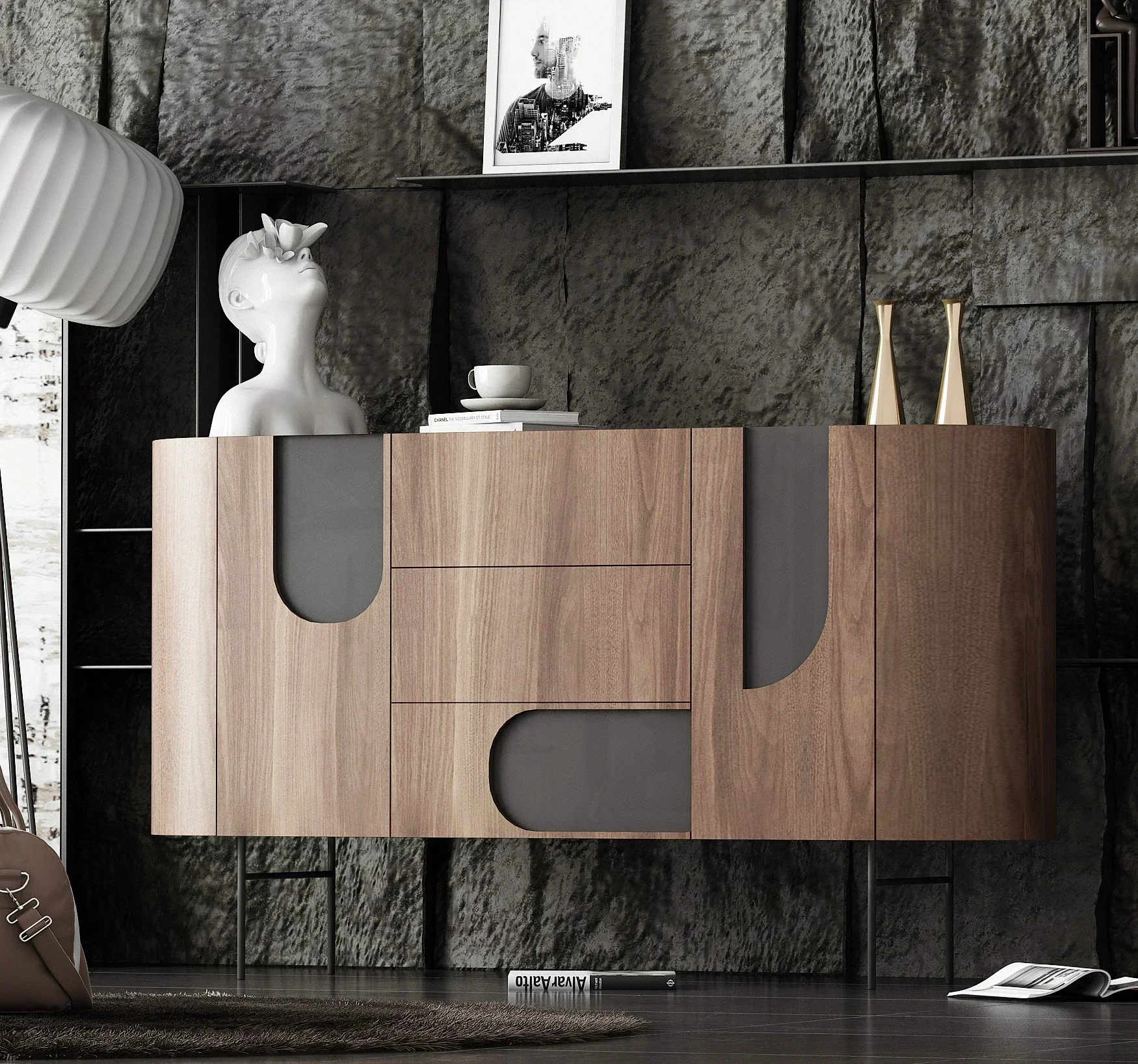 Kitchen Sideboard Dining et Cabinet with 3 Drawers, Floor Storage Cabinet with Wooden Console Table