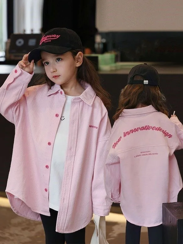 Denim Pure Cotton Shirt Girl Denim Top Coat Children Spring Autumn Clothing girls long sleeve shirts