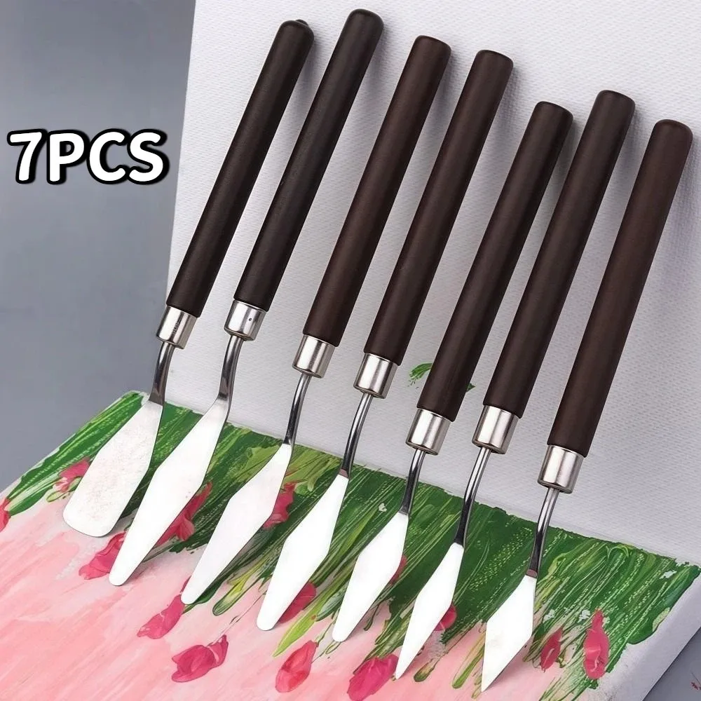 7PCS 나무 예술 유화 스크레이퍼 세트 경량 녹 방지 수채화 물감 혼합용 삽 내구성 있는 스테인리스 스틸
