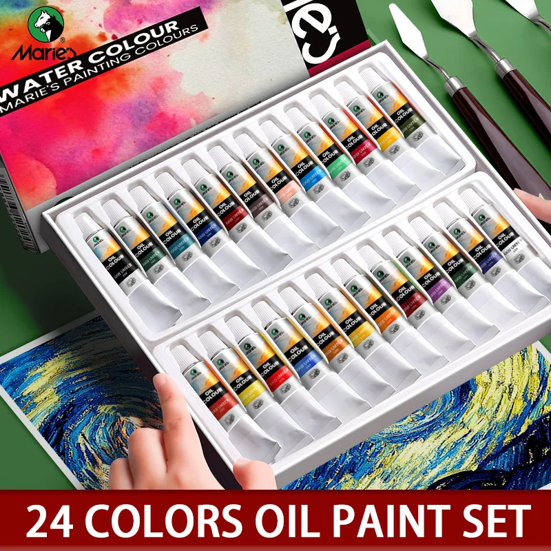 Marie's 24 Colors Artists' Oil Paint Set 12ml/0.4floz Tubes Oil-based Paint Kit For Canvas Paper Craft For Artists Students