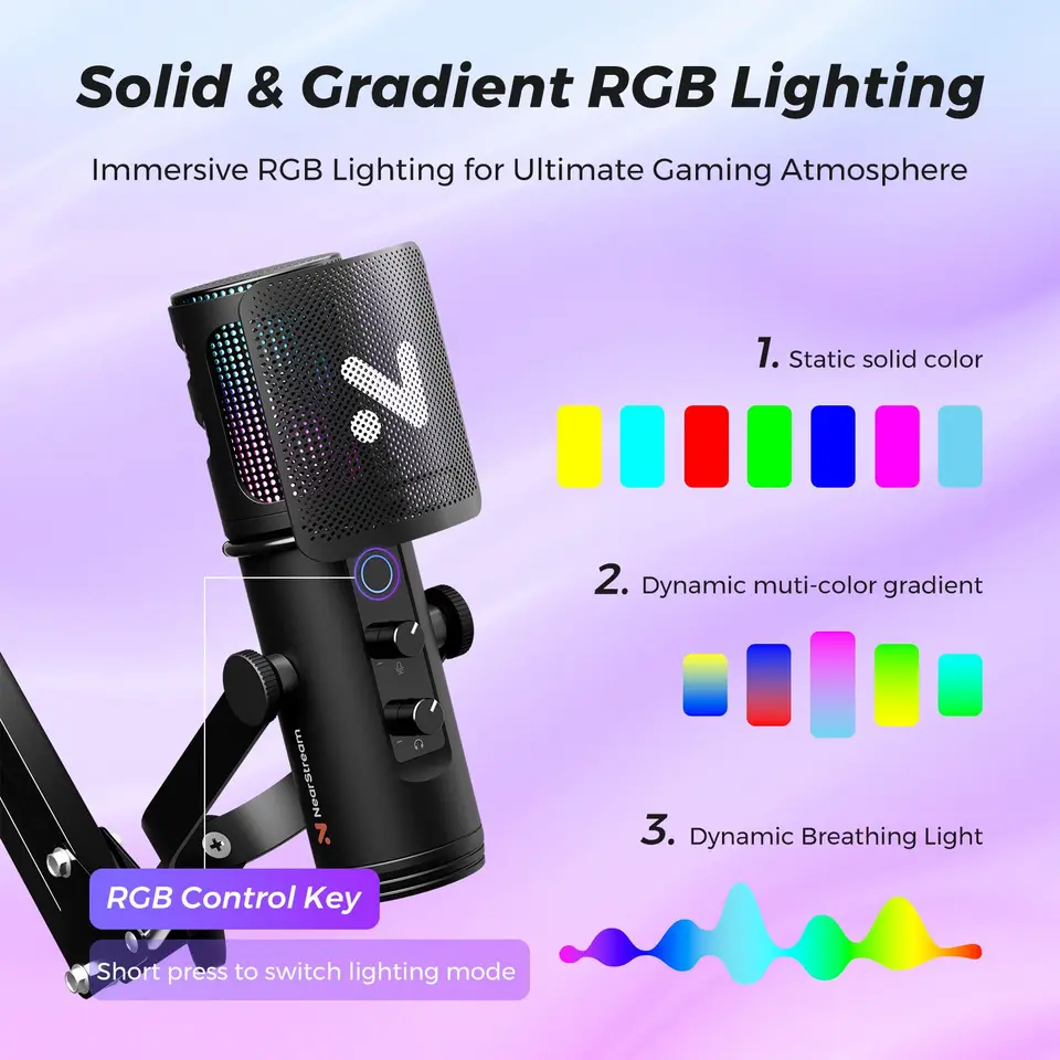 Microfono A Condensatore USB Con RGB E Filtro Antipop Per Gaming - PC PS4 PS5