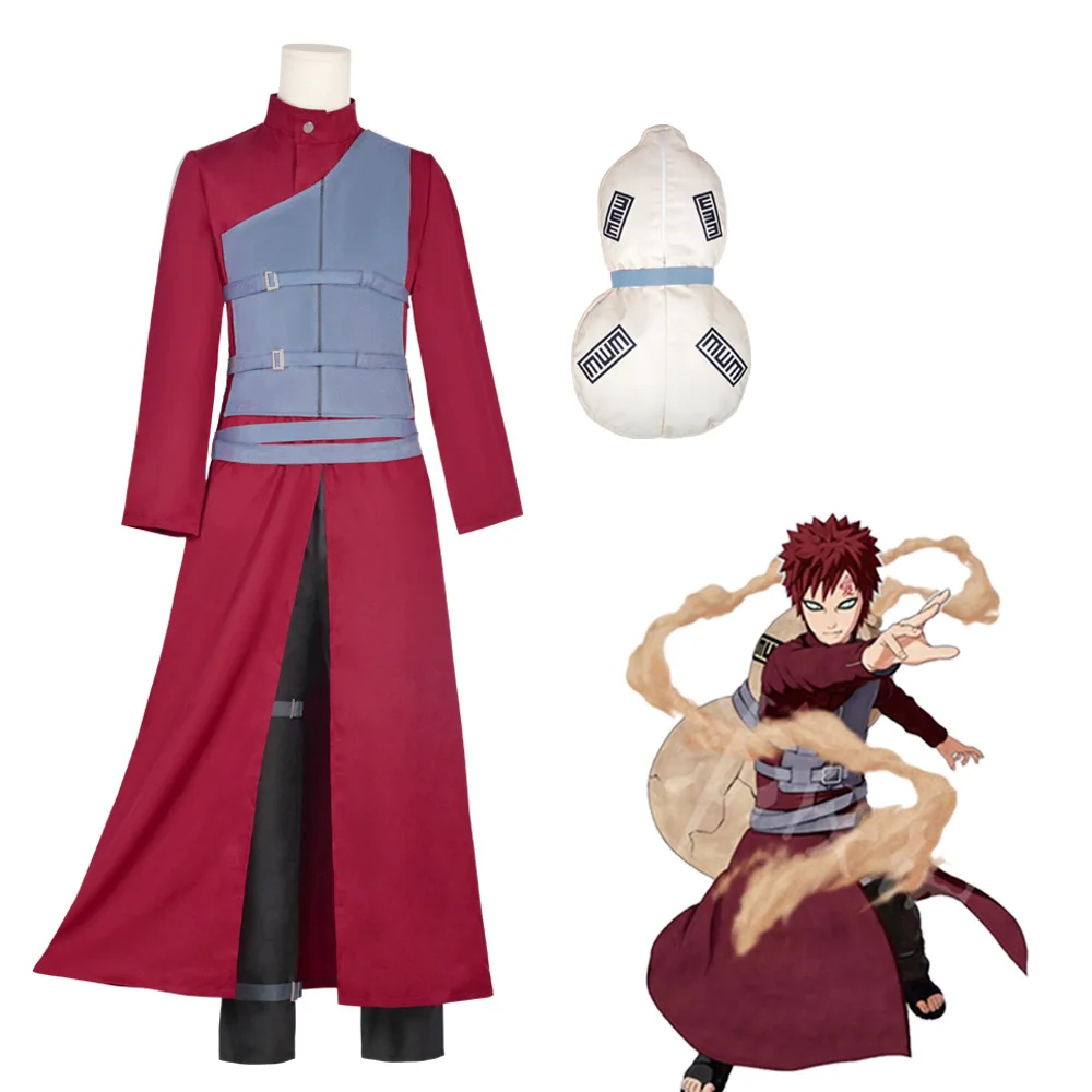 6-teiliges Sandstorm Gaara Cosplay Kostüm-Set für Erwachsene Männer, Langer Mantel, Rosen-Uniform, Komplettes Zubehör-Set, Halloween-Party-Outfit – Detail 6