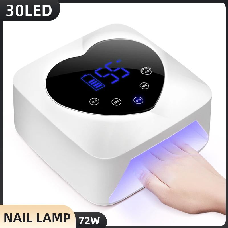 내장 배터리 무선 UV LED 네일 건조 램프, 모든 젤에 적합한 손톱 전문 장비 도구, 72W