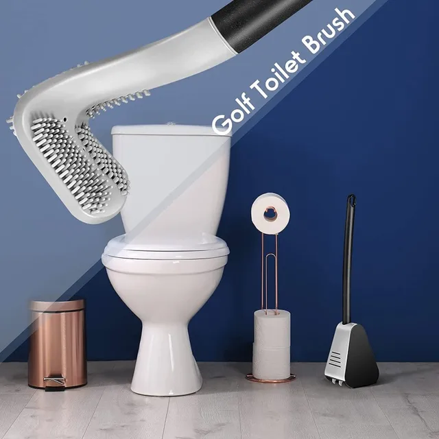 Szilikon Wc -Kefe Tartó Golfkefével Fejtisztító Kefe Falra Hosszú Fogantyú Fürdőszoba Kiegészítők - Image 2