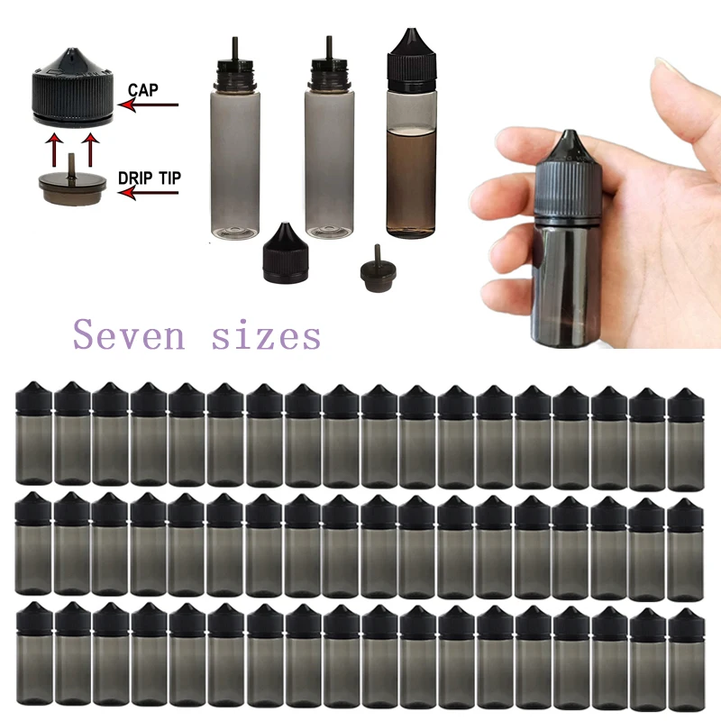 10Pcs 10/15/30/60/100/120ml Black Plastic Dropper Bottle With Child-Proof Lid Empty Refillable Essential Oil Sample Container