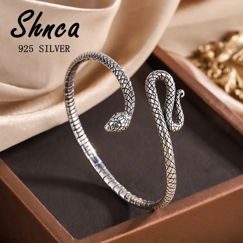 Punk Vintage 925 Sterling Silver Snake Prepotente Bracciali E Braccialetti Per Le Donne Thai Silver Fine Jewelry Pulseras Lb037