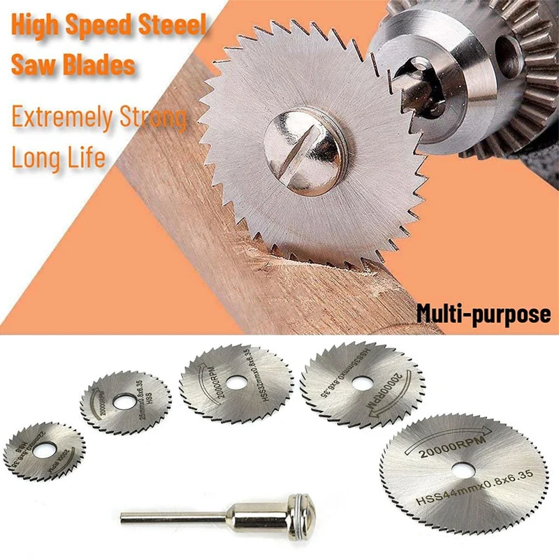 Circular Saw Blade 6Pcs/set 1/8" HSS High Speed Steel Circular Saw Blades For Dremel Rotary Tool W/ Shank Hss Cutting Disc Wood Plastic Aluminum circular saw blade