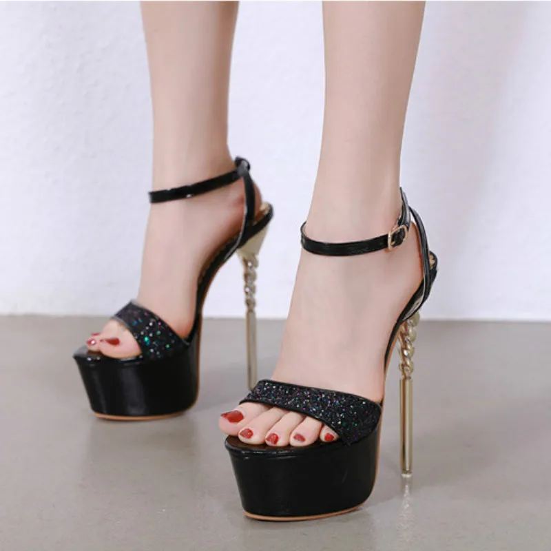 

Women Sandals Plus Size 43 Bling Solid 6.5cm Platform 16cm High Heels Ladies Dress Pumps Sexy Club Summer Female Party Shoes
