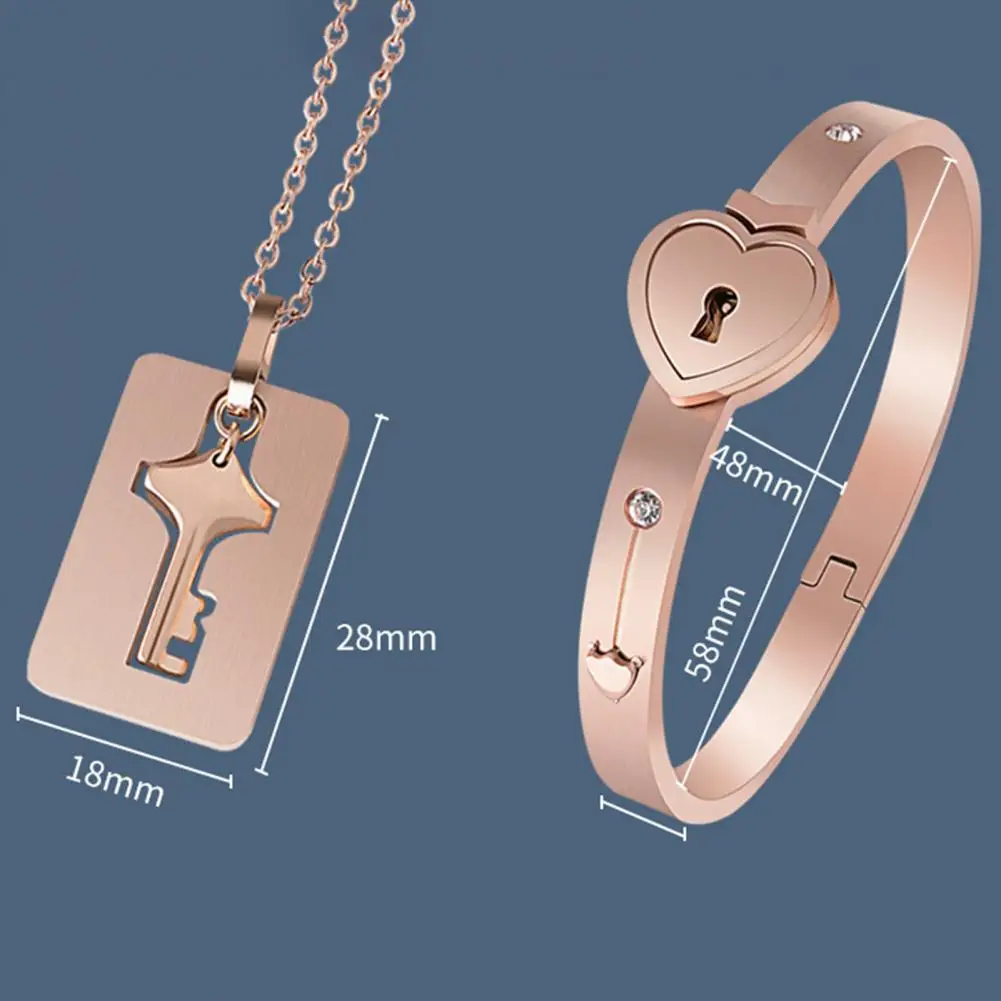 1 Set Beautiful Unisex Heart Bracelet Key Charm Choker Set Non-fading Bracelet Choker Set Bright Luster for Dating 3