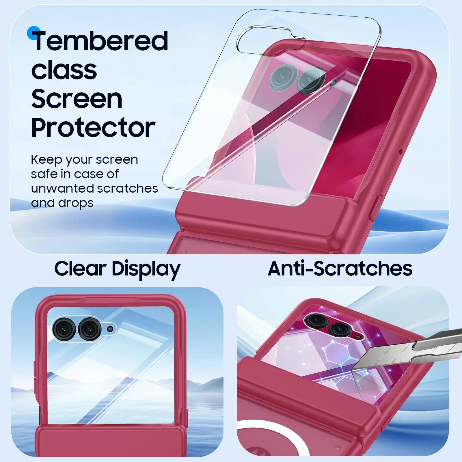 Rose Red Magnetic Translucent Matte Shockproof Phone Case with Screen Protector