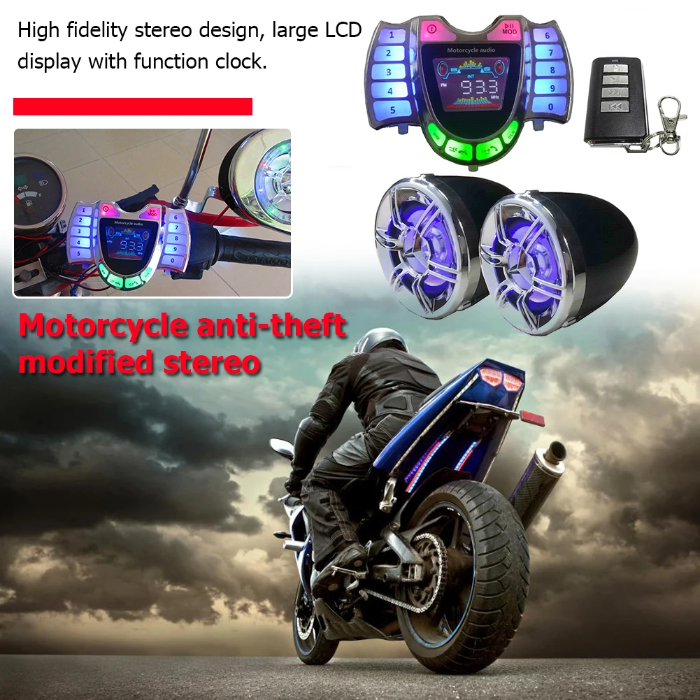 HY-008 Bluetooth-compatible Motorcycle Stereo Speaker System Handsfree TF AUX FM Radio USB