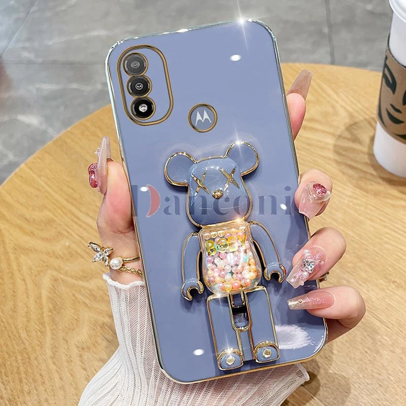Cartoon Bear Lanyard Plating Phone Stereoscopic Holder Case