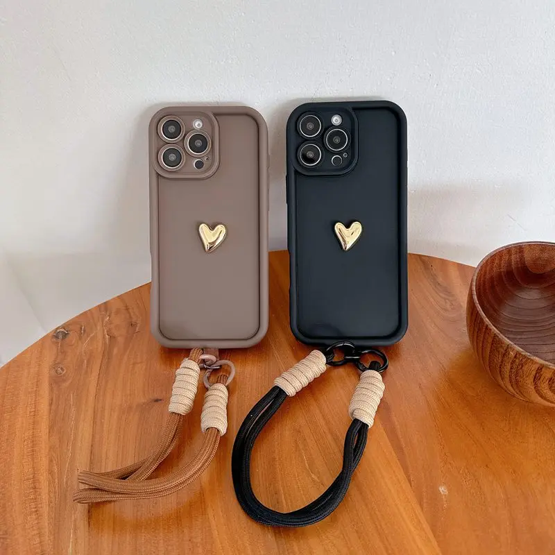 Heart Soft Phone Case with Strap Lanyard and Camera Cover