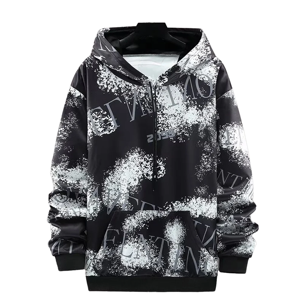 

Tops Men Hoodies Loose Print Pullover Running Sports Streetwear Sweatshirts White Winter Activewear Autumn Black