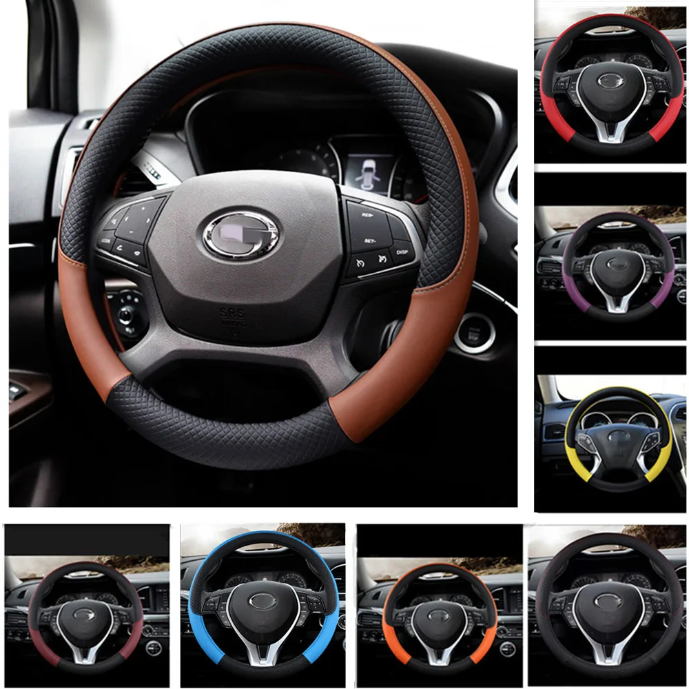 

Leather Car Steering Wheel Cover For Skoda Superb Fabia Octavia Rapid Yeti Combi Karop Kodiaq Anti-Slip Car Accessories 37-38cm