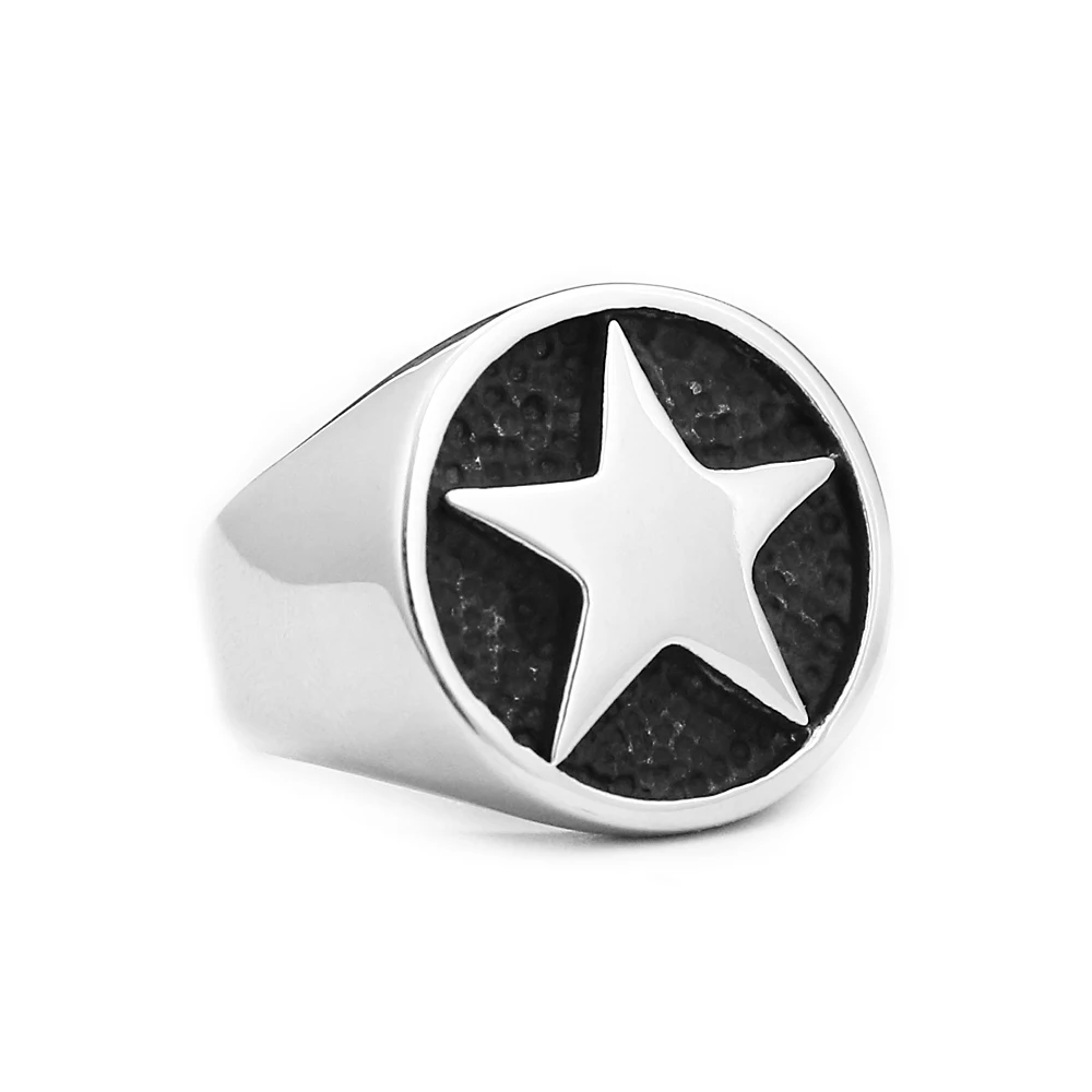 Unisex Stainless Steel Retro Pentagram Signet Ring – Vintage Punk Rock Jewelry Gift