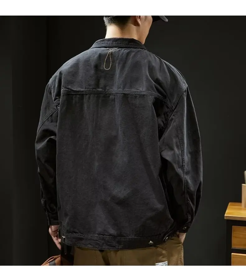 Men's Denim Jacket - Retro Korean Style Casual Workwear Coat with Functional Pockets
