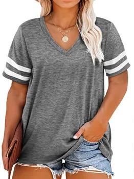 Women's Plus Size 1XL-8XL Casual V-neck Short Sleeved Solid Color Loose T-shirt Sports Outdoor Top Women Clothing 1