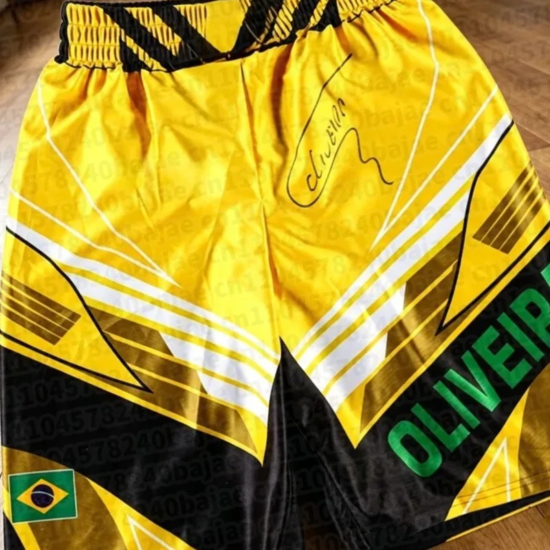 Retro Charles Oliveira Signierte Maßgefertigte Kampfshorts für Männer, Frauen und Kinder, Achteckiger Käfig Übergroße Jujutsu-Trainingsshorts