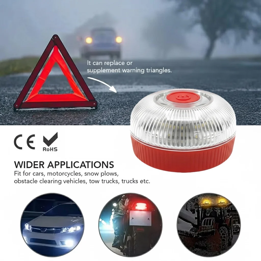 V16 Spain Flashing LED Emergency Light USB Rechargeable Magnetic Induction Auto Strobe Flashing Warning Light Help Flash Safety