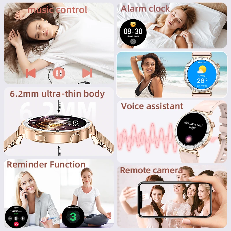 LIGE 1.19"AMOLED Smart Watch Women Bluetooth Call Smart Watches Laides Waterproof Heart Rate Monitor Bracelet Smartwatch Mujer