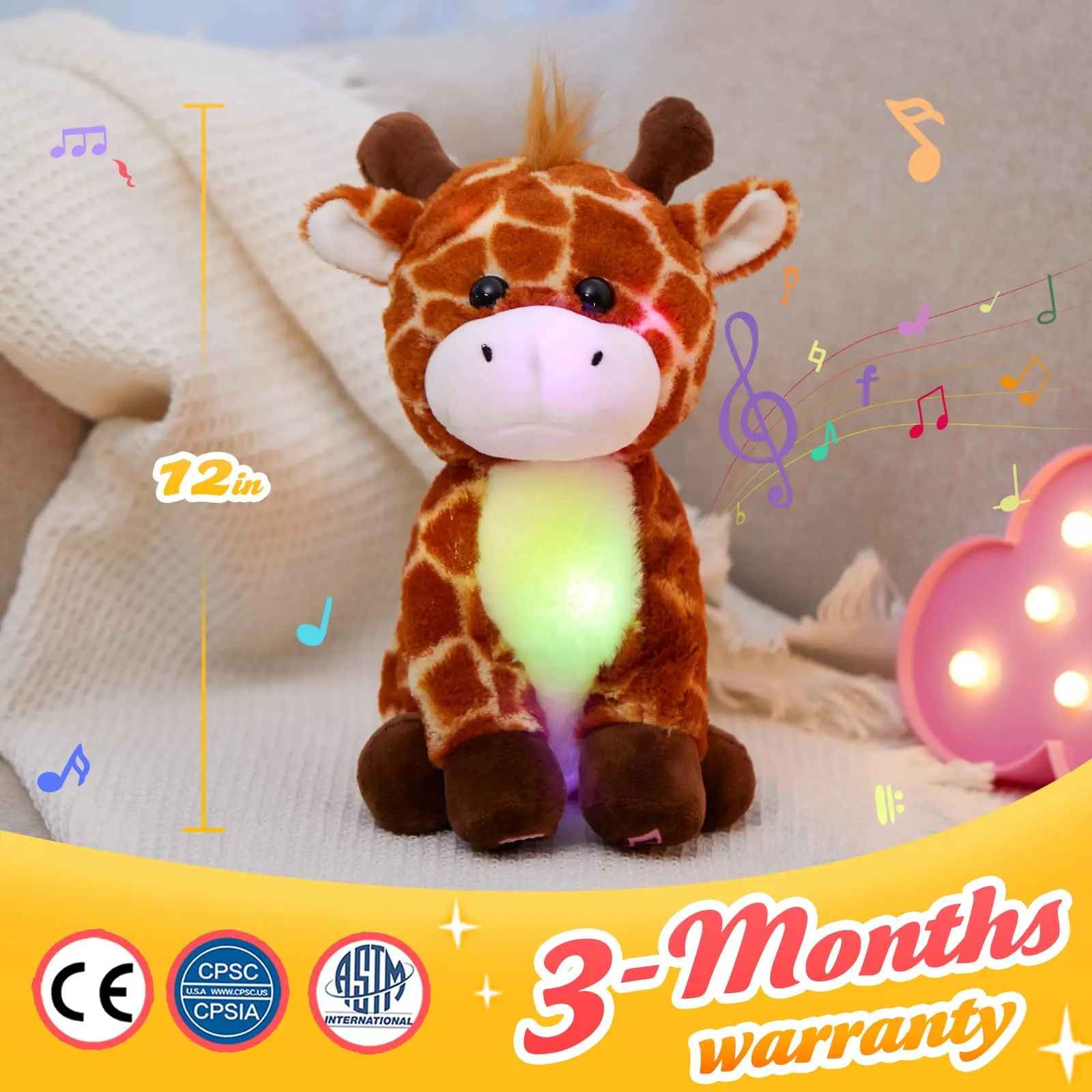 30cm Giraffe Doll Plush Toys Cute Giraffe Throw Pillow LED Luminous Soft Stuffed Toy Animals Gift for Girls Kids Decor Home