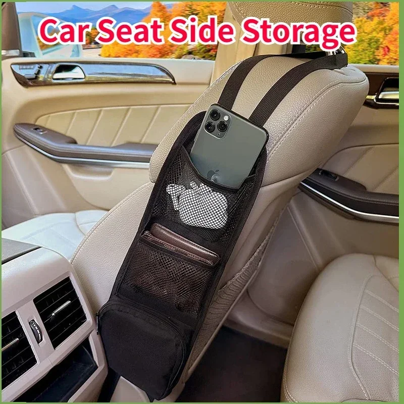 Car Seat Side Organizer, Automobile Seat Storage Hanging Bag, Truck Multi-Pocket Drink Holder, Mesh Pocket Car Seat Phone Holder