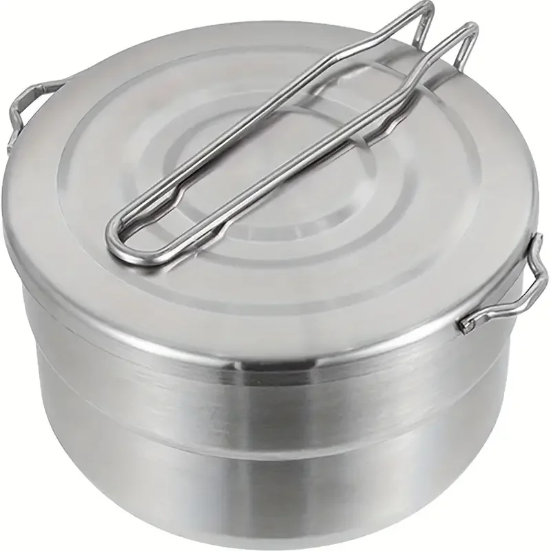 Camping Cookware 1pc Outdoor Stainless Steel Cooking Pot with Lid and Folding Handle