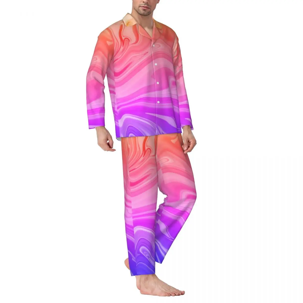 

Blue Pink Ombre Pajamas Men Gradient Abstract Print Fashion Daily Sleepwear Autumn 2 Piece Casual Oversize Printed Pajama Sets