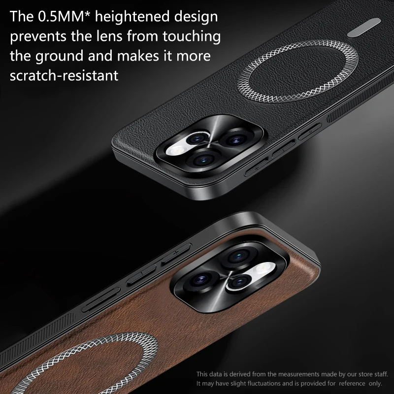 Luxury Leather Case with Magnetic Metal Ring, Anti-Drop & Anti-Fingerprint Protection