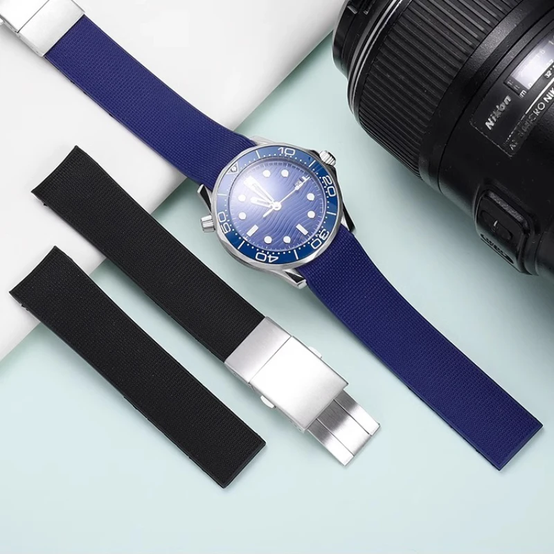Fuyijia Men Fluororubber Cinturini L-Ongines L3 Hydroconquest Cinturino Stile Originale Fibbia Pieghevole 21Mm Cintura Viton Impermeabile