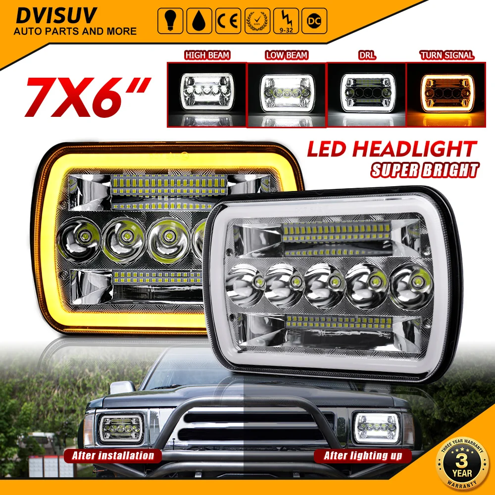 HAOLIDE-Lampes de sauna LED pour voiture, lampe de sauna carrée automobile DRL ambre, assemblage blanc, Jeep TraffXJ Wrangler YJ, 6x7 pouces, 6000K 1