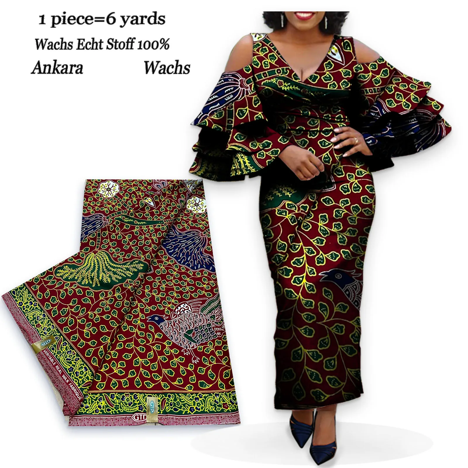 African Wax Print Fabric High Quality Ankara Wax Real Fabric 100%Cotton Soft Nigeria Guaranteed Veritable Real Wax Women Dresses