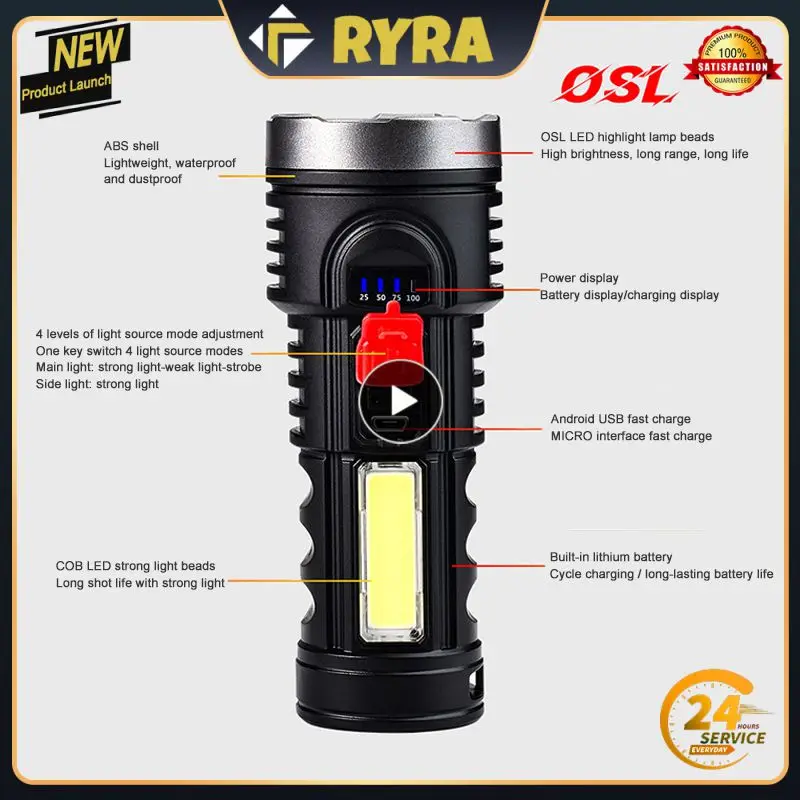 

Фонарик с ярким бликом, яркий фонарик с длинным USB-диапазоном, портативный тактический фонарик, наружное освещение