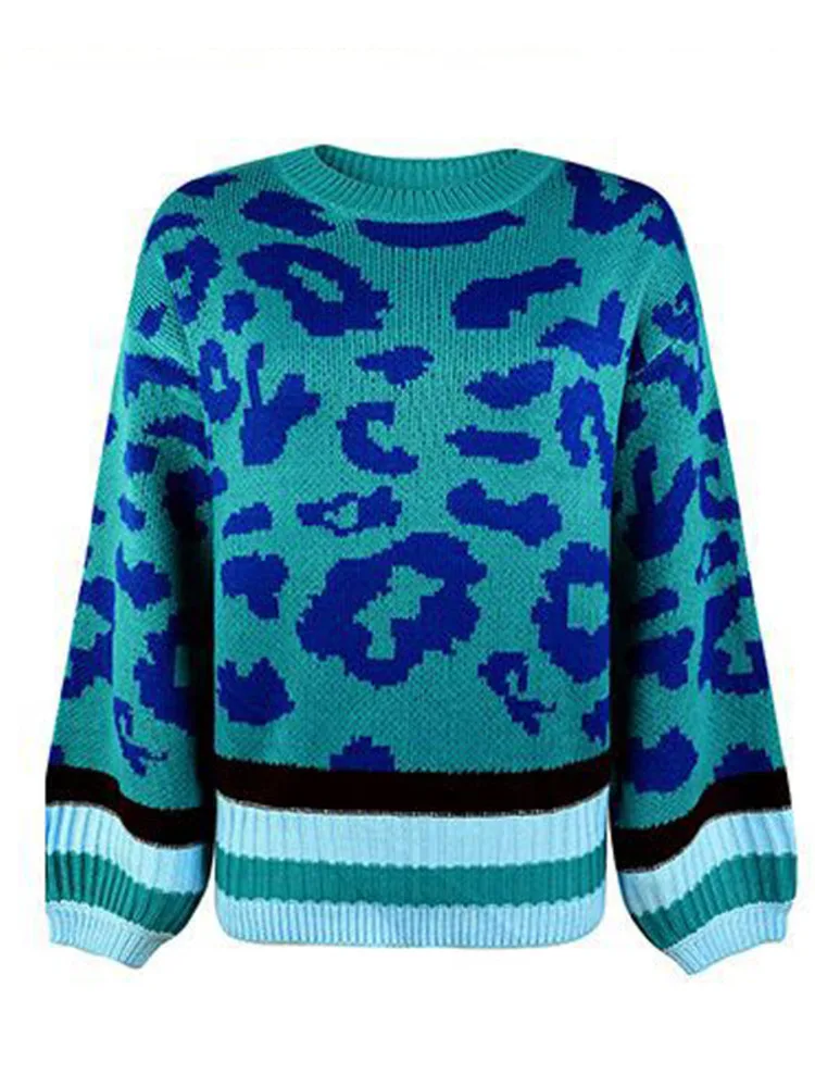 

2022 Autumn Winter New Round Neck Pullover Sweater Women Leopard Jumpers Fashion Female Loose Casual Knitted Clothes
