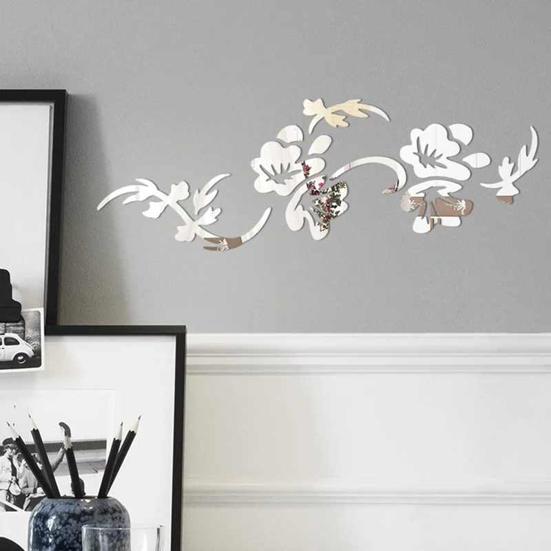 Wall Sticker Mirror Wall Sticker Acrylic Wall Sticker DIY Flower Mirror Wall Stickers Acrylic Decorative 3D Wall Stickers Bedroom TV Background Art Murals Home Decoration