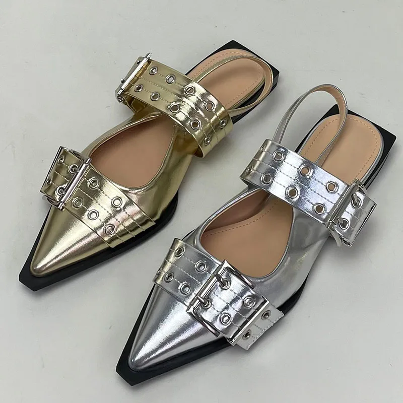 Designer Fashion Big Size 43 Footwear Women Flats Shoes Luxury Female Buckle Slingback Pointed Toe Ladies  Flat With Shoes 4
