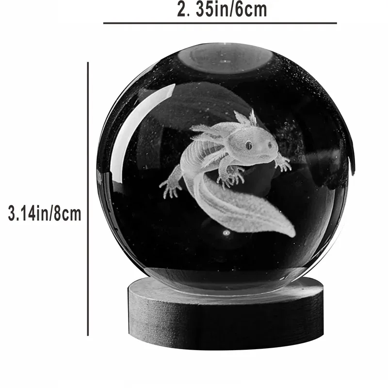 3D Axolotl 레이저 새겨진 크리스탈 공 컬러 야간 조명, 여자 친구 동급생 아내 어린이 생일 선물 홈 인테리어