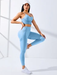 Women's Seamless Yoga Sportswear Set - Leggings & Sports Bra - S (SKY BLUE)