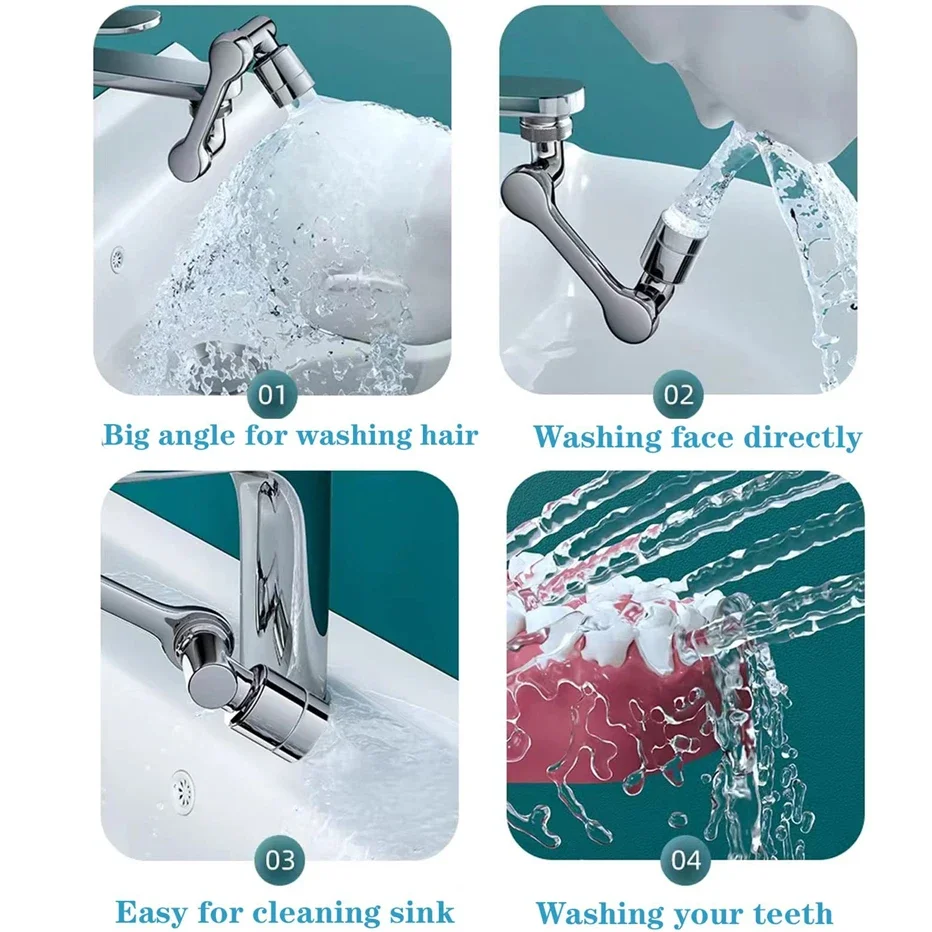1080° Rotatable Extension Faucet Sprayer Head Water Tap Nozzle Universal Bathroom Tap Extend Adapter Aerator 2 Spray Modes 3