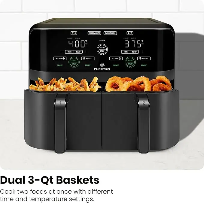 6-Quart Dual Basket Air Fryer – Smart Touchscreen & Sync Finish