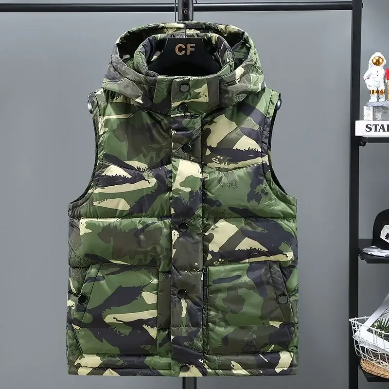 Camouflage Down Vest Hood Detail