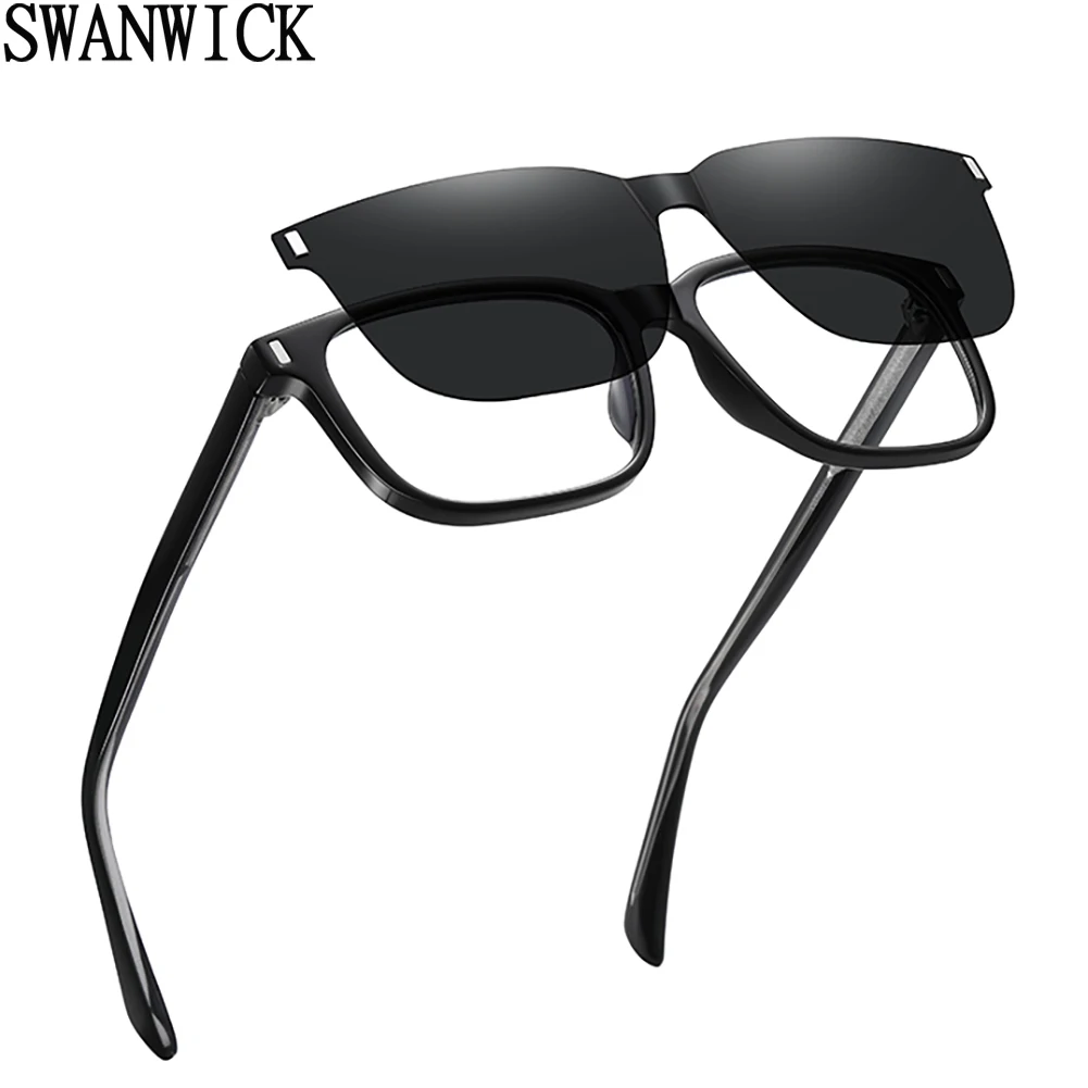 

Swanwick TR90 women UV400 clip on sunglasses for men summer style square sun glasses polarized female CP acetate high quality