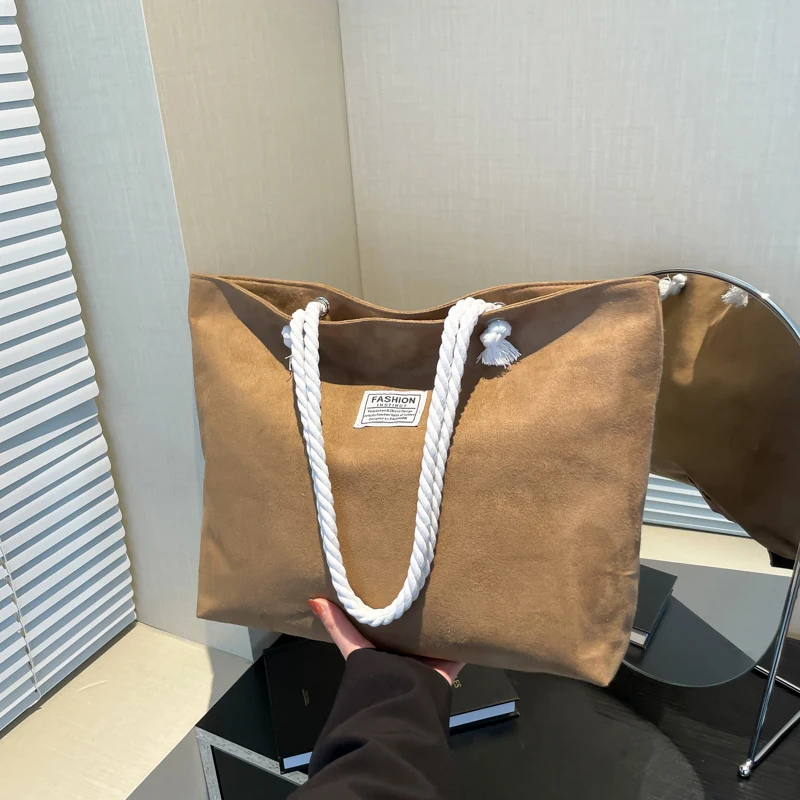 Women's Shoulder Large Capacity Suede Shopping Bag Canvas Women's Bag Fashion Literary Leisure Shoulder Bag