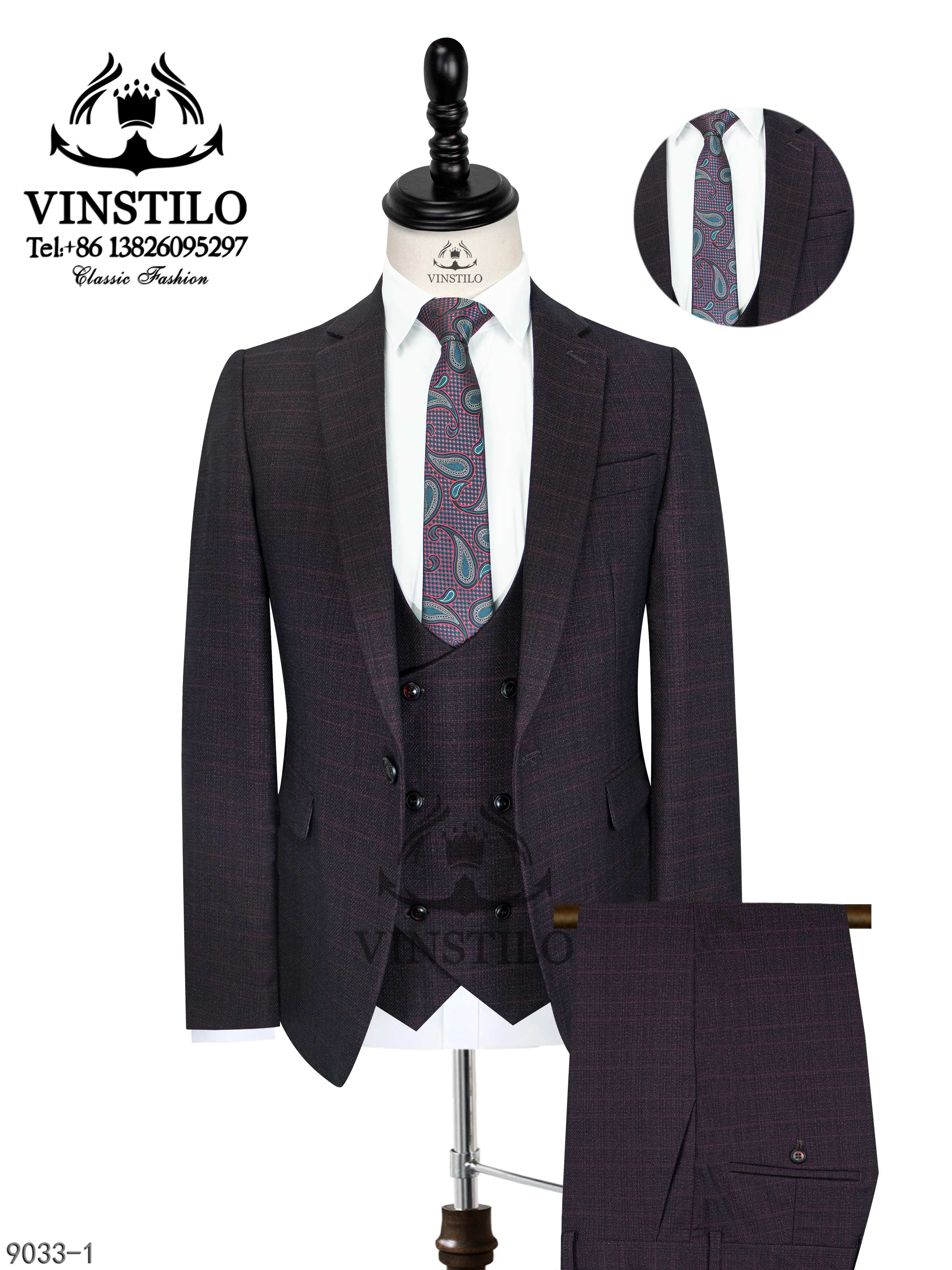 VINSTILO High End Men Suit England Style Slim Fit Set Evening Wedding Dress Business 3piece Clothing Coat Vest Pants