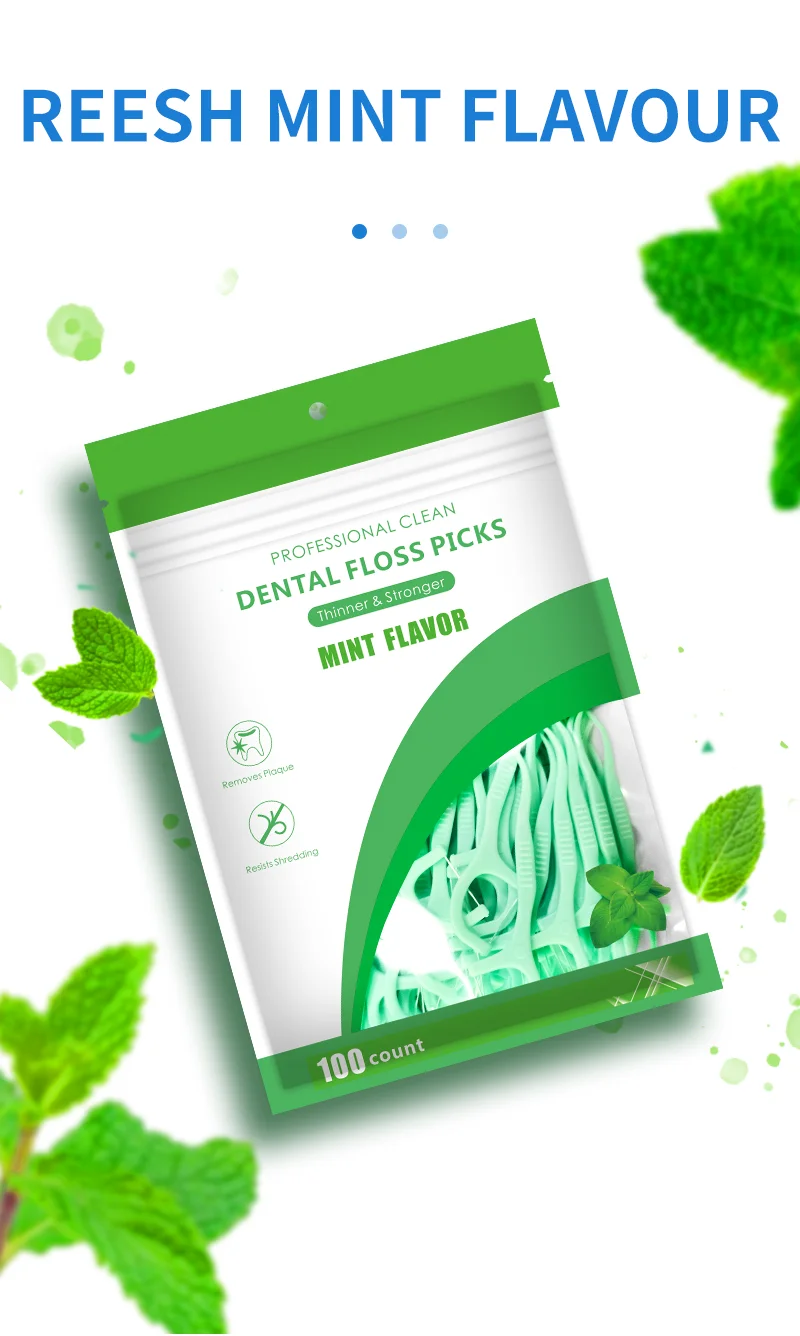 Mint Dental Floss Picks Set - Fresh Mouth Cleaning Tools, 100 Pack